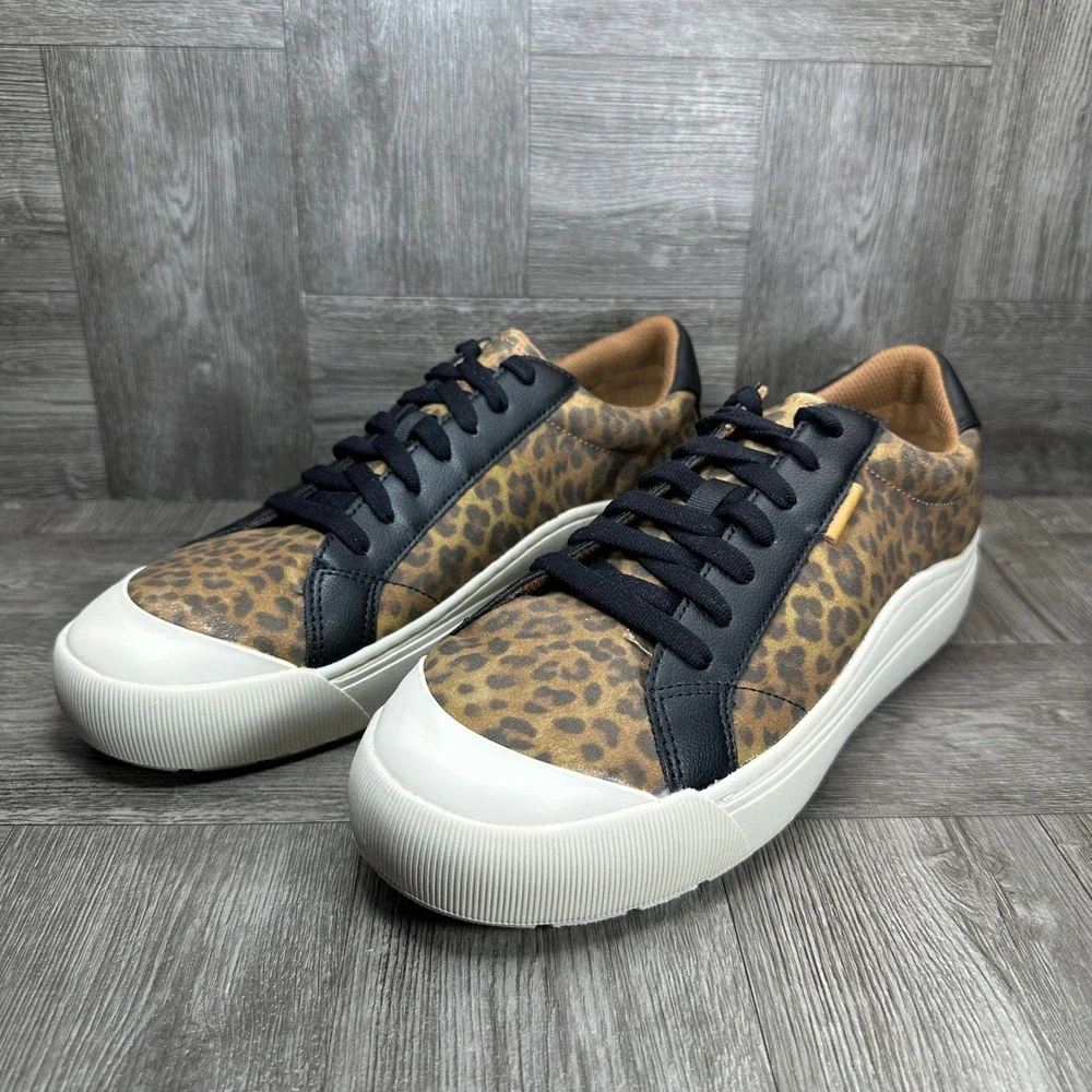 Dr. Scholl's Time Off Sneakers Women 10 Leopard Print Platform Lace Up NEW